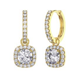 Princess 2ct White Sapphire Cushion Cut Halo 18ct Gold Vermeil Interchangeable Hoop Drop Set