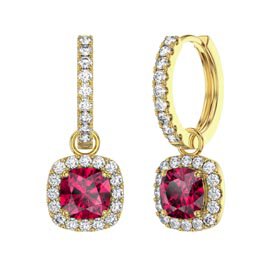 Princess 2ct  Ruby Cushion Cut Halo 18ct Gold Vermeil Interchangeable Hoop Drop Set