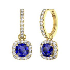 Princess 2ct Sapphire Cushion Cut Halo 18ct Gold Vermeil Interchangeable Hoop Drop Set