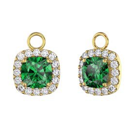 Princess 2ct Emerald Cushion Cut Halo 18ct Gold plated Silver Interchangeable Earring Drops