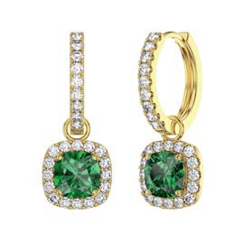 Princess 2ct Emerald Cushion Cut Halo 18ct Gold Vermeil Interchangeable Hoop Drop Set