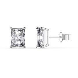Princess 2ct Emerald Cut White Sapphire Platinum Plated Silver Princess Stud Earrings