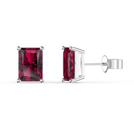 Princess 2ct Emerald Cut Ruby Platinum Plated Silver Stud Earrings