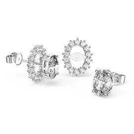 Eternity Oval White Sapphire Platinum Plated Silver Stud Earrings Halo Jacket Set
