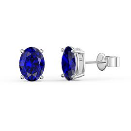Eternity 2.0ct Oval Sapphire Platinum Plated Silver Stud Earrings