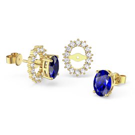 Eternity Oval Sapphire 18ct Gold Vermeil Stud Earrings Halo Jacket Set