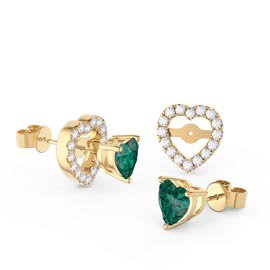 Charisma Heart Emerald  and White Sapphire 18ct Gold Vermeil Stud Earrings Halo Jacket Set