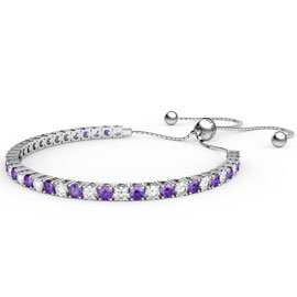 Eternity Amethyst CZ Rhodium plated Silver Fiji Friendship Tennis Bracelet