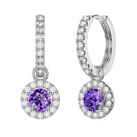Eternity 1ct Amethyst Halo Platinum plated Silver Interchangeable Earring Hoop Drop Set