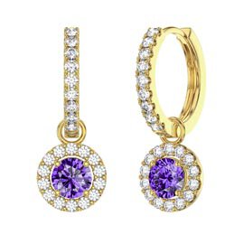 Eternity 1ct Amethyst Halo 18ct Gold Vermeil Interchangeable Earring Hoop Drop Set