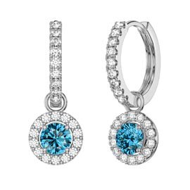 Eternity 1ct Swiss Blue Topaz Halo Platinum plated Silver Interchangeable Earring Hoop Drop Set