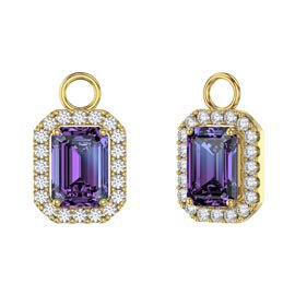 Princess 2ct Amethyst Emerald Cut Halo 18ct Gold Vermeil Interchangeable Earring Drops