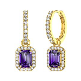 Princess 2ct Amethyst Emerald Cut Halo 18ct Gold Vermeil Interchangeable Hoop Drop Set