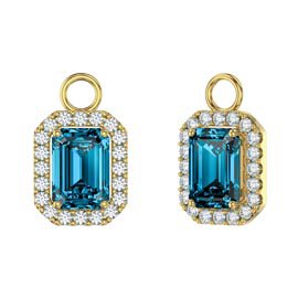 Princess 2ct Swiss Blue Topaz Emerald Cut Halo 18ct Gold Vermeil Interchangeable Earring Drops