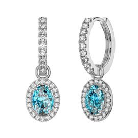 Eternity 1.5ct Swiss Blue Topaz Oval Halo Platinum plated Silver Interchangeable Hoop Drop Set