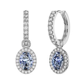 Eternity 1.5ct Aquamarine Oval Halo Platinum plated Silver Interchangeable Hoop Drop Set