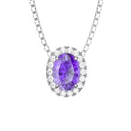 Eternity Amethyst Halo Platinum plated Silver Oval Pendant