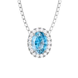 Eternity Swiss Blue Topaz Halo Platinum plated Silver Oval Pendant