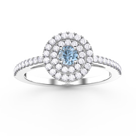 Fusion Aquamarine Halo Platinum plated Silver Ring