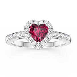 Eternity 1ct Ruby Heart Lab Diamond Halo Platinum Engagement Ring