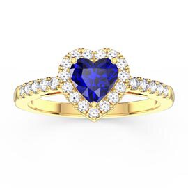 Eternity 1ct Sapphire Heart Lab Diamond Halo 9ct Yellow Gold Proposal Ring