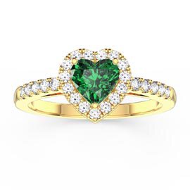 Eternity 1ct Emerald Heart Lab Diamond Halo 9ct Yellow Gold Proposal Ring