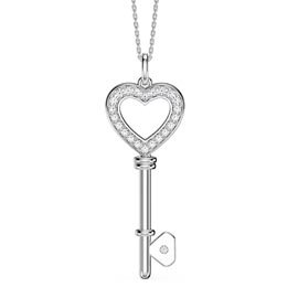 Moissanite Heart Platinum plated Silver Key Pendant