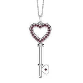 Ruby Heart Platinum plated Silver Key Pendant