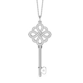 Moissanite Infinity Platinum plated Silver Key Pendant