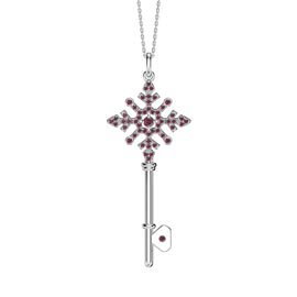 Ruby Snowflake Platinum plated Silver Key Pendant