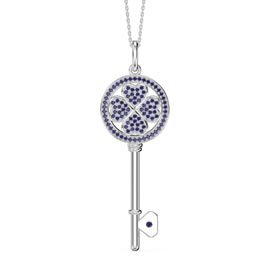 Sapphire Clover Platinum plated Silver Key Pendant