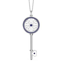 Sapphire Trinity Knot Platinum plated Silver Key Pendant