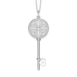 Moissanite Celtic Knot Platinum plated Silver Key Pendant
