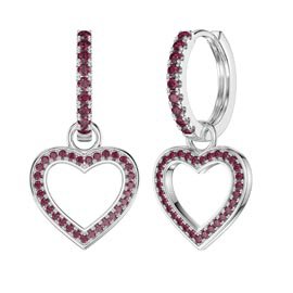 Ruby Heart Platinum plated Silver Interchangeable Ruby Hoop Drop Set