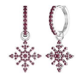 Ruby Snowflake Platinum plated Silver Interchangeable Ruby Hoop Drop Set
