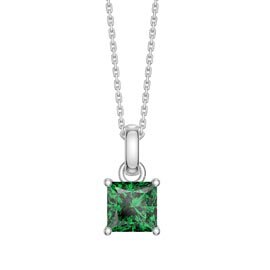 Princess 1ct Emerald Platinum plated Silver Pendant