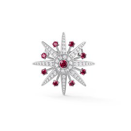 Starburst Ruby and Lab Diamond 9ct White Gold Brooch