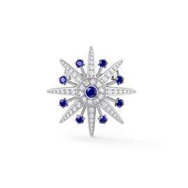 Starburst Sapphire and Lab Diamond 9ct White Gold Brooch