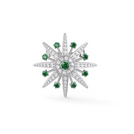 Starburst Emerald and Lab Diamond 9ct White Gold Brooch