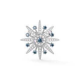 Starburst Aquamarine and Lab Diamond 9ct White Gold Brooch
