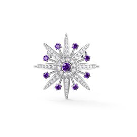 Starburst Amethyst and Lab Diamond 9ct White Gold Brooch