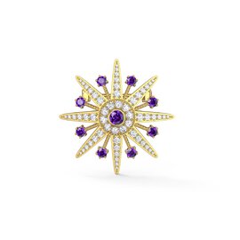 Starburst Amethyst and Lab Diamond 9ct Yellow Gold Brooch