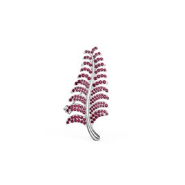 Fern Leaf Ruby Platinum plated Silver Brooch