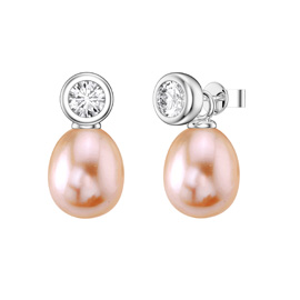 Venus White Sapphire Pink Pearl Platinum Plated Silver Drops