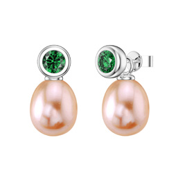 Venus Emerald Pink Pearl Platinum Plated Silver Stud Drop Set
