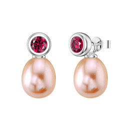 Venus Ruby Pink Pearl Platinum Plated Silver Drops
