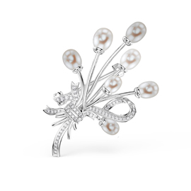 Pearl Moissanite Platinum plated Silver Brooch