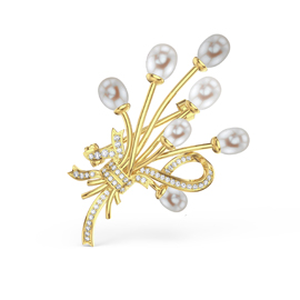 Pearl Moissanite 18ct Gold Vermeil Brooch