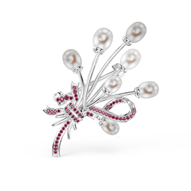Pearl and Ruby 9ct White Gold Brooch