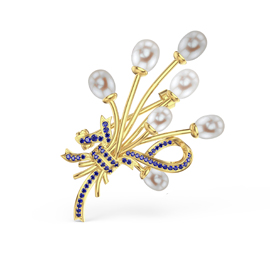 Pearl and Sapphire 9ct Yellow Gold Brooch